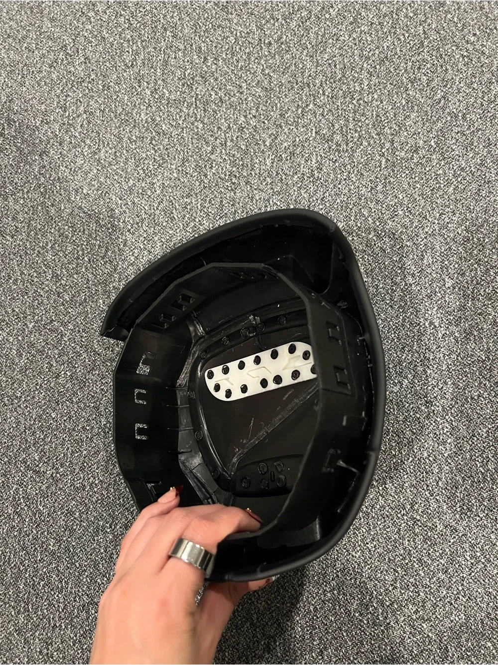 Black Airbag Cover with Red Stitching and Bee Patch